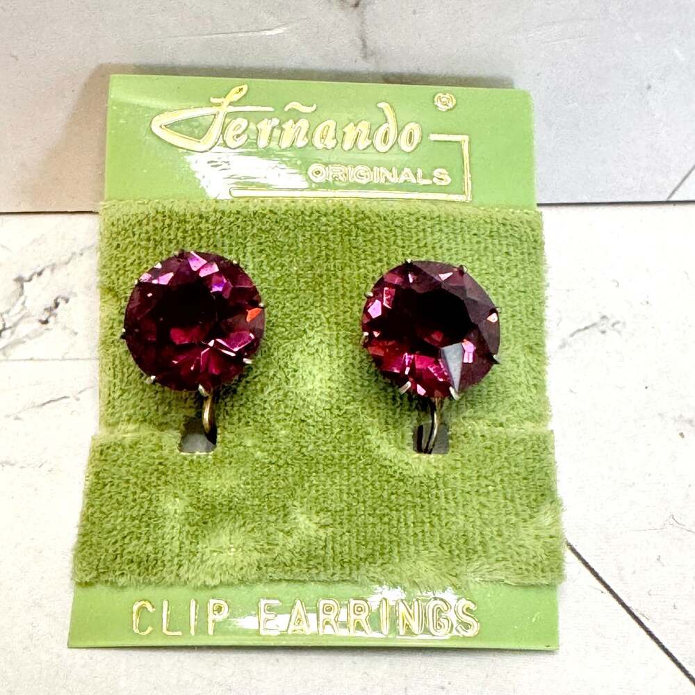 Ferñando Originals Clip On Earrings Sterling Rhinestone Purple Crystal FO Inc